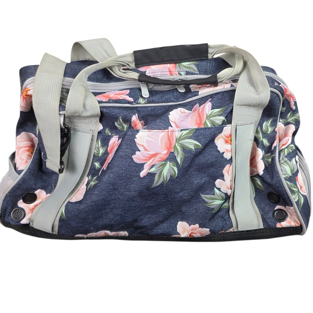 Vooray Burner Gym Duffel Bag Women Large Navy Pink Floral Good Shoe Compartment - Picture 4 of 13